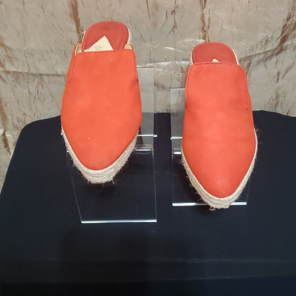 Red suede backless espadrilles